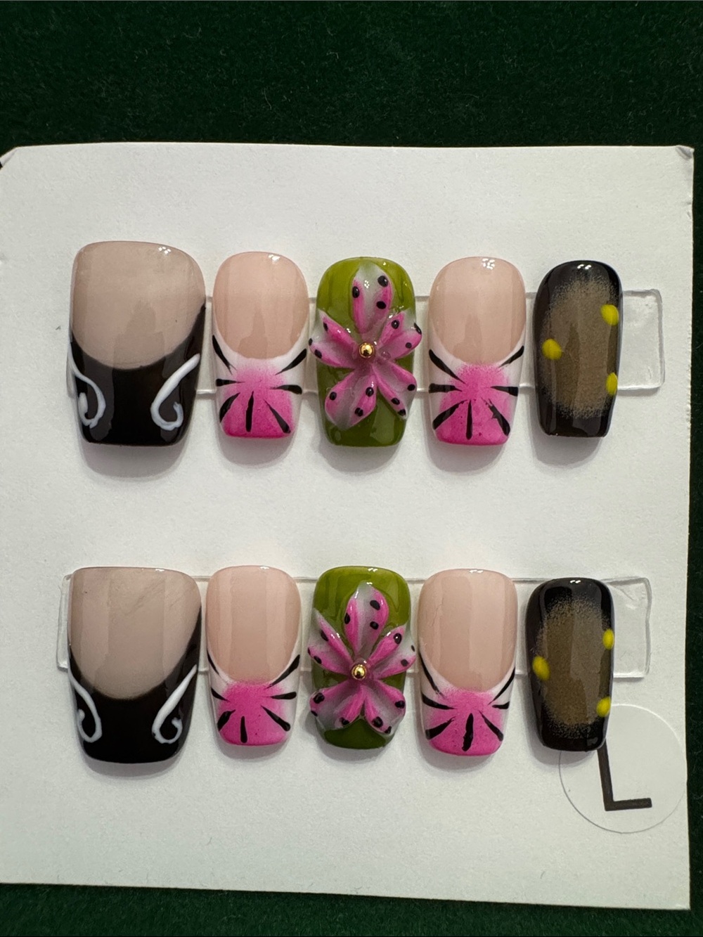 Floral Pink & Green Press-On Nail Set